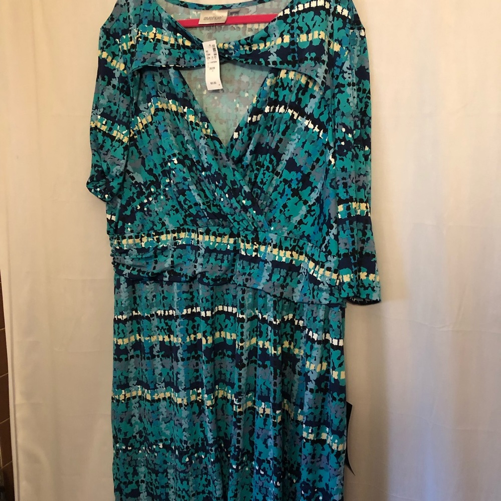 Turquoise, black, and white dress for work or play